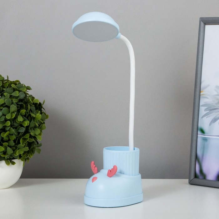 Лампа настольная  Лампа настольная "Ботинок лось" LED 3 режима 3Вт USB органайзер синий 8х11х31 см RISALUX