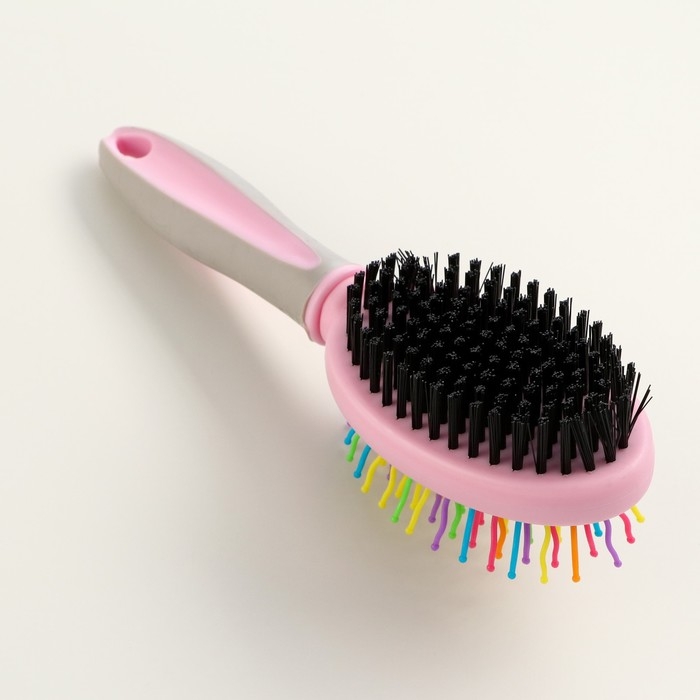 Двусторонняя щётка - расческа с волнистыми зубьями, средняя, 6 х 19 см, розовая Двусторонняя щётка - расческа с волнистыми зубьями, средняя, 6 х 19 см, розовая