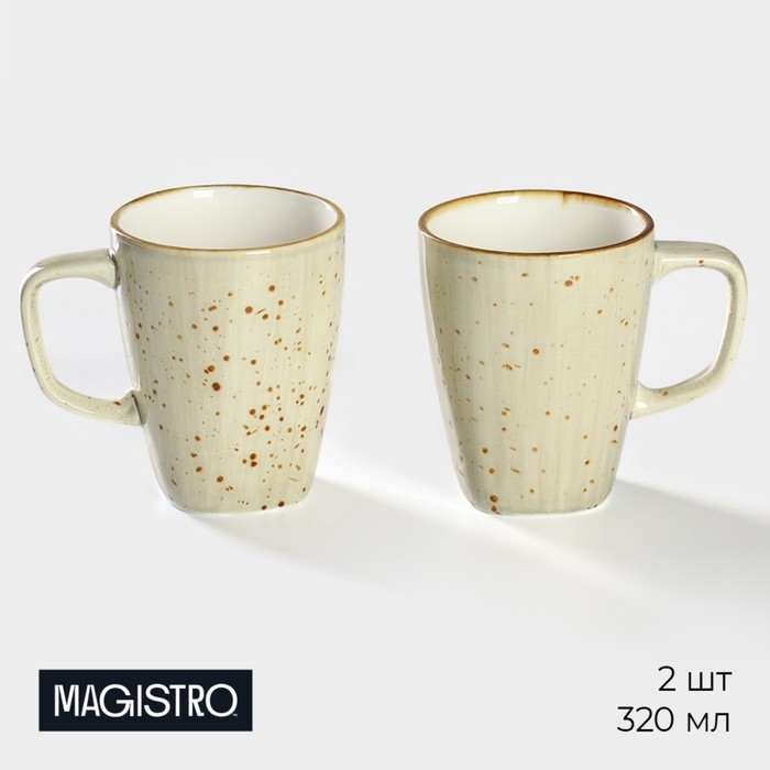 Набор кружек фарфоровых Magistro Mediterana, 2 предмета: 320 мл, цвет бежевый Набор кружек фарфоровых Magistro Mediterana, 2 предмета: 320 мл, цвет бежевый