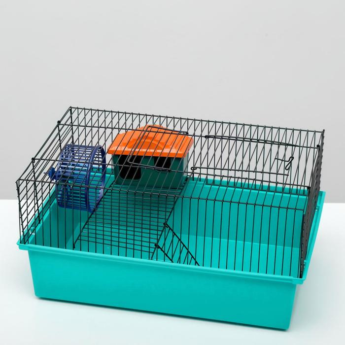 Клетка для грызунов Клетка для грызунов "Пижон" №4, с этажом, укомплектованная, 37х26х18 см, бирюзовая