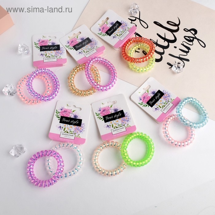 Резинка для волос  Резинка для волос "Пружинка" (набор 2 шт) прозрачный перелив, 5,5 см, микс