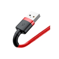 Кабель Baseus, Lightning - USB, 2.4 А, ПВХ оплётка, 1 м, чёрно-красный