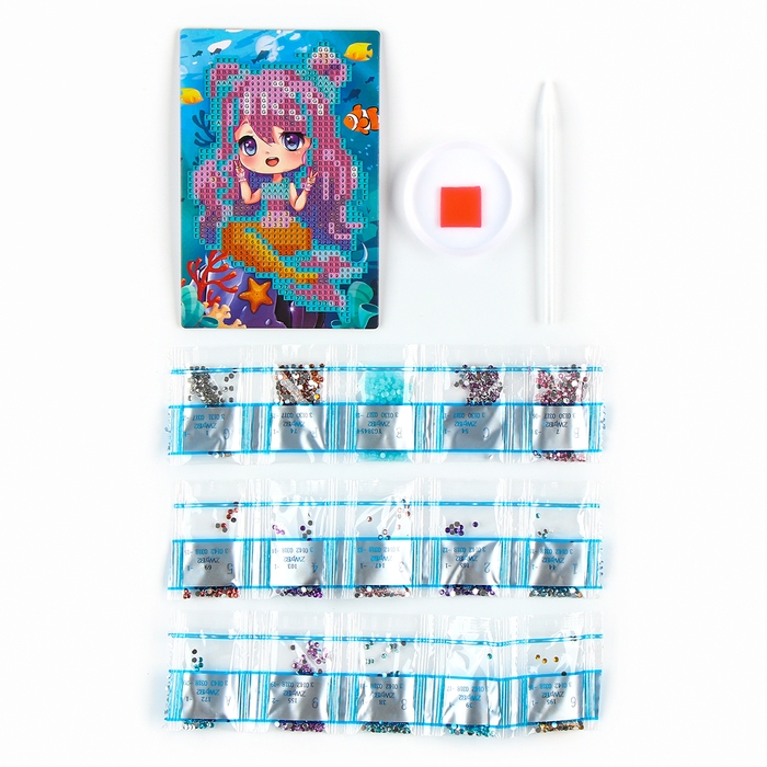 Алмазная мозаика для детей со светящимися стразами «Милая русалка», 10 х 15 см, набор для творчества