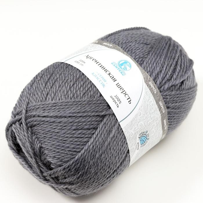 Пряжа Пряжа "Аргентинская шерсть" 100% импортная п/т шерсть 200м/100гр (169, серый)