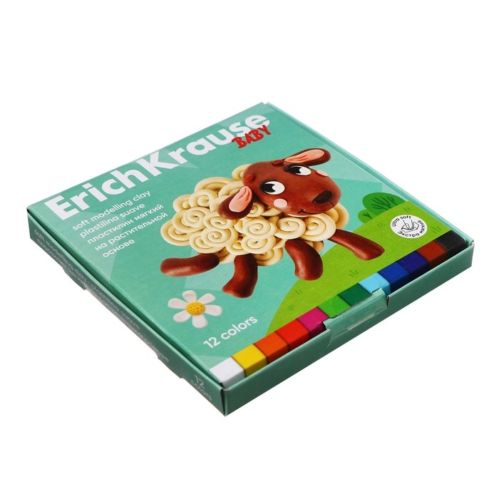 Пластилин мягкий 12 цветов, 240 г, ErichKrause Пластилин мягкий 12 цветов, 240 г, ErichKrause "Baby", со стеком, на растительно основе, с Алоэ Вера , европодвес