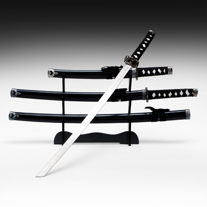 Сув. изделие катаны 3в1 на подставке, ножны дерево, черные глянец 54/81/100см, рукоять микс