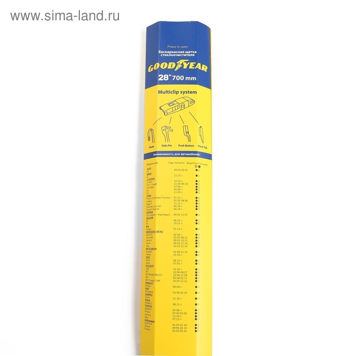 Щетка стеклоочистителя Goodyear FRAMELESS, 27 Щетка стеклоочистителя Goodyear FRAMELESS, 27"/ 700 мм, бескаркасная, мультикрепление