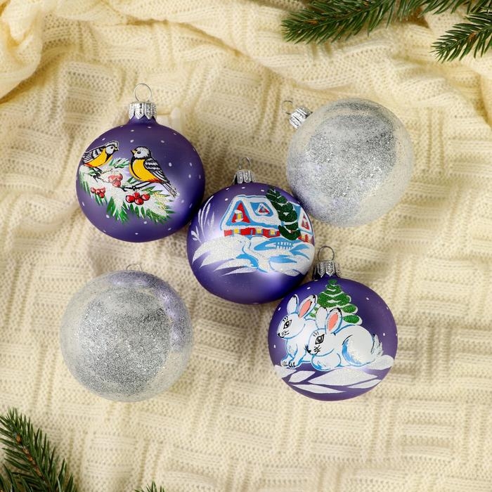 Набор новогодних шаров Набор новогодних шаров "Стужа" (набор 5 шт) 6 см, микс