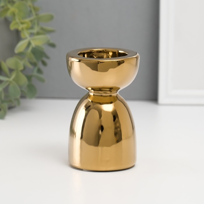 Подсвечник керамика на 1 свечу Подсвечник керамика на 1 свечу "Иллюзорность" d=4 см золото 6,5х6,5х10 см