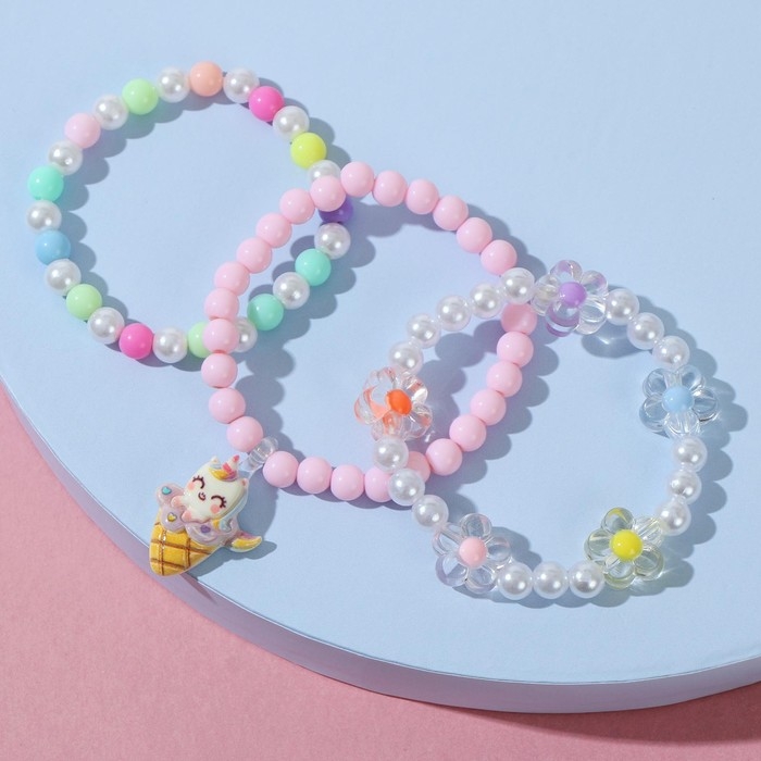 Набор детских браслетов «Выбражулька» трио, единорог с пирожным, цветные Набор детских браслетов «Выбражулька» трио, единорог с пирожным, цветные