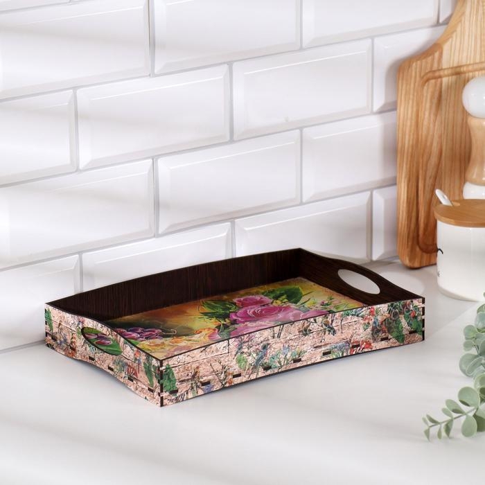 Поднос с ручками Поднос с ручками "Ваза с цветами", деревянный, 30х20х4,5см