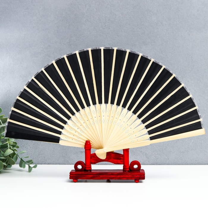 Веер бамбук, текстиль h=21 см  Веер бамбук, текстиль h=21 см "Моноцвет" в коробке, чёрный