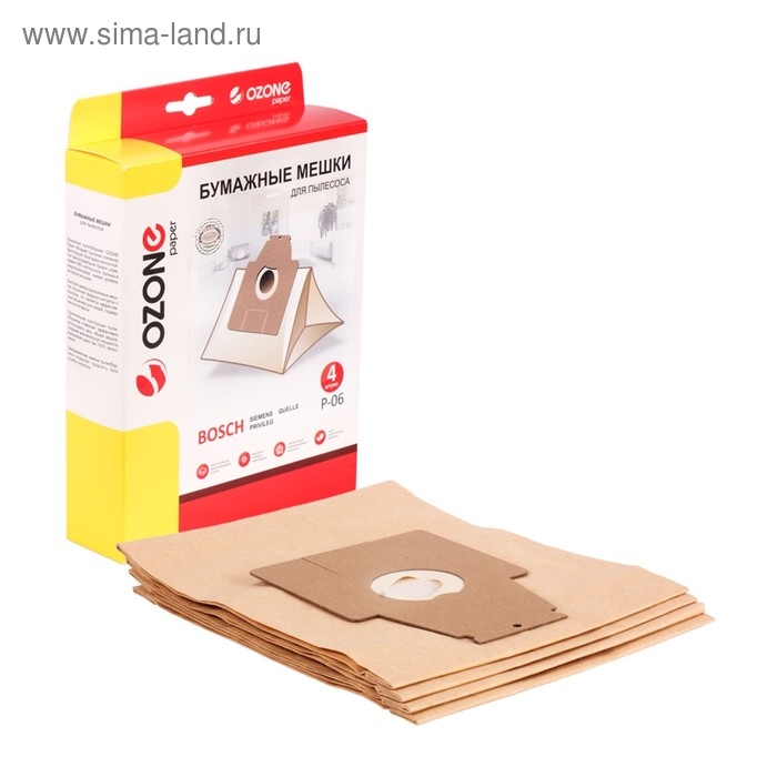 Мешки-пылесборники P-06 Ozone бумажные для пылесоса, 4 шт Мешки-пылесборники P-06 Ozone бумажные для пылесоса, 4 шт