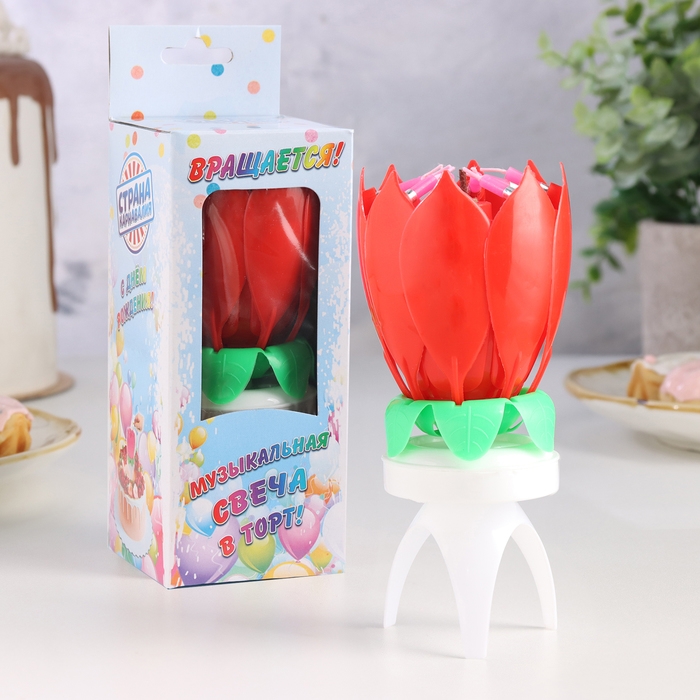 Свеча для торта музыкальная  Свеча для торта музыкальная "Тюльпан", крутящаяся, красная, 14,5×6 см