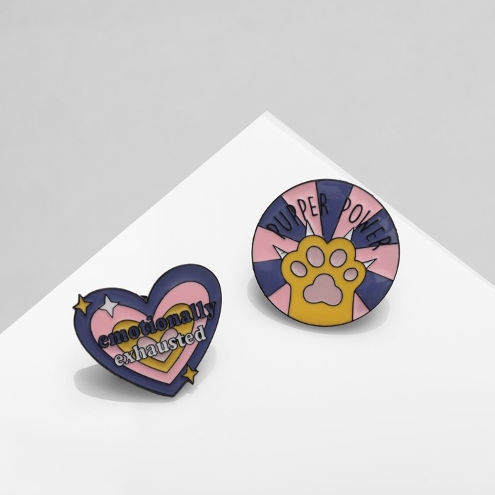 Набор значков (2 шт.) «Эмоции», цветной в чёрном металле Набор значков (2 шт.) «Эмоции», цветной в чёрном металле