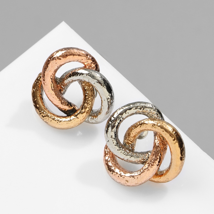 Серьги металл «Переплетение» трио, цвет серебряно-золотой Серьги металл «Переплетение» трио, цвет серебряно-золотой