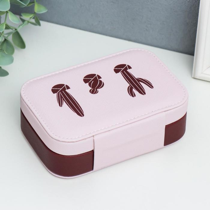 Шкатулка кожзам для украшений Шкатулка кожзам для украшений "Кактусы" нежно-розовая 5х15х10 см