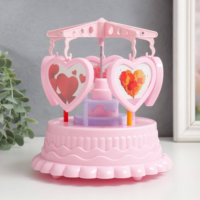 Сувенир музыкальный механический + фоторамка "Карусель сердец" розовый 17,5х17,5х20 см