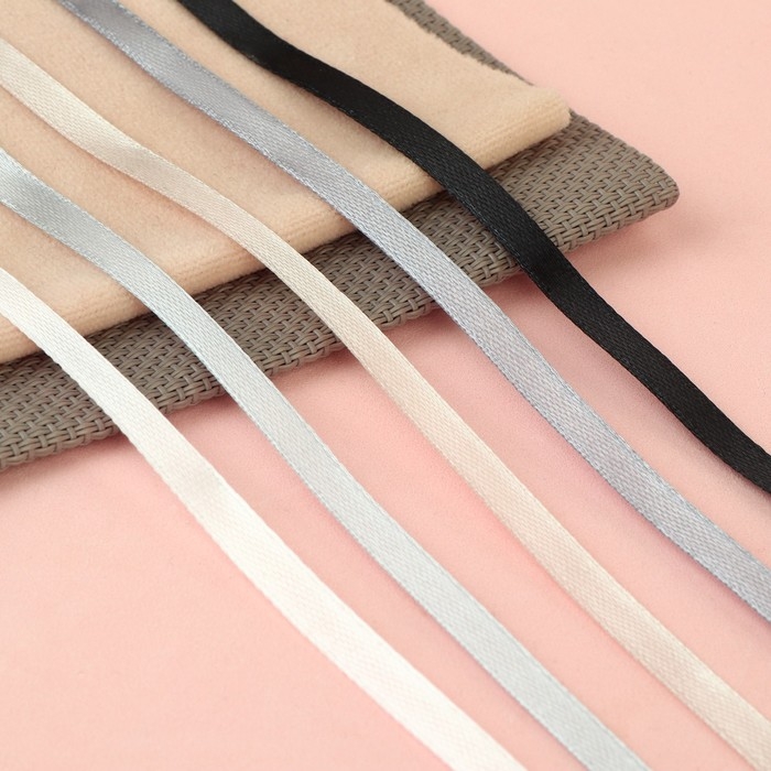 Набор атласных лент, 5 шт, размер 1 ленты: 6 мм × 23 ± 1 м, цвет серый спектр Набор атласных лент, 5 шт, размер 1 ленты: 6 мм × 23 ± 1 м, цвет серый спектр