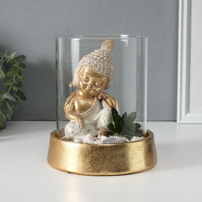 Сувенир полистоун, стекло  Сувенир полистоун, стекло "Маленький Будда в саду камней" 15,5х15,5х18 см