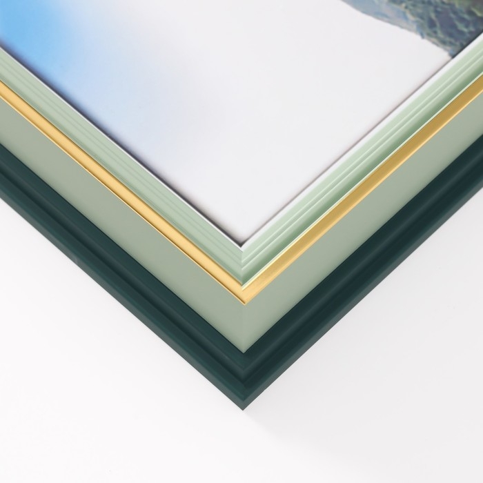 Фоторамка пластик формат А4 Фоторамка пластик формат А4 "Стилиани" светло-зеленая с золотом 4,8х26х34,5 см