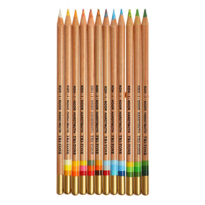 Карандаши много цвета Koh-I-Noor TRI-TONE 3442 12 штук, металлический пенал Карандаши много цвета Koh-I-Noor TRI-TONE 3442 12 штук, металлический пенал