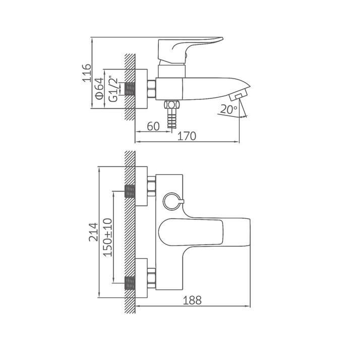Смеситель для ванны Accoona А86312, однорычажный, хром Смеситель для ванны Accoona А86312, однорычажный, хром