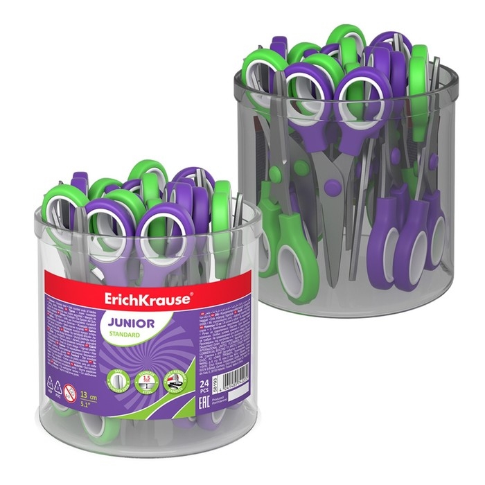 Ножницы детские ErichKrause Junior, 13 см, с закруглёнными концами лезвий, ударопрочный пластик, в тубусе, МИКС Ножницы детские ErichKrause Junior, 13 см, с закруглёнными концами лезвий, ударопрочный пластик, в тубусе, МИКС