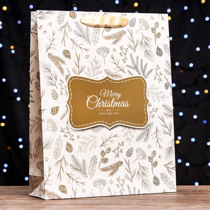 Новый год. Пакет ламинированный вертикальный Новый год. Пакет ламинированный вертикальный "Ветки",33 х 42 х 10 см.
