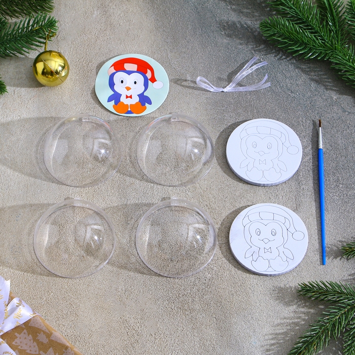 Ёлочное украшение под раскраску «Милый пингвин» размер: 8 см; 2 шт., кисть Ёлочное украшение под раскраску «Милый пингвин» размер: 8 см; 2 шт., кисть