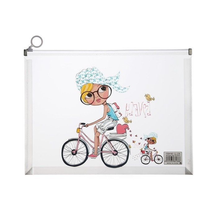 Папка-конверт на молнии формат А4, 180 мкр, прозрачная с рисунком Папка-конверт на молнии формат А4, 180 мкр, прозрачная с рисунком "Девочки", МИКС