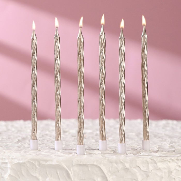 Свечи в торт витые с подставкой, 6 шт, 11 см, шампань Свечи в торт витые с подставкой, 6 шт, 11 см, шампань