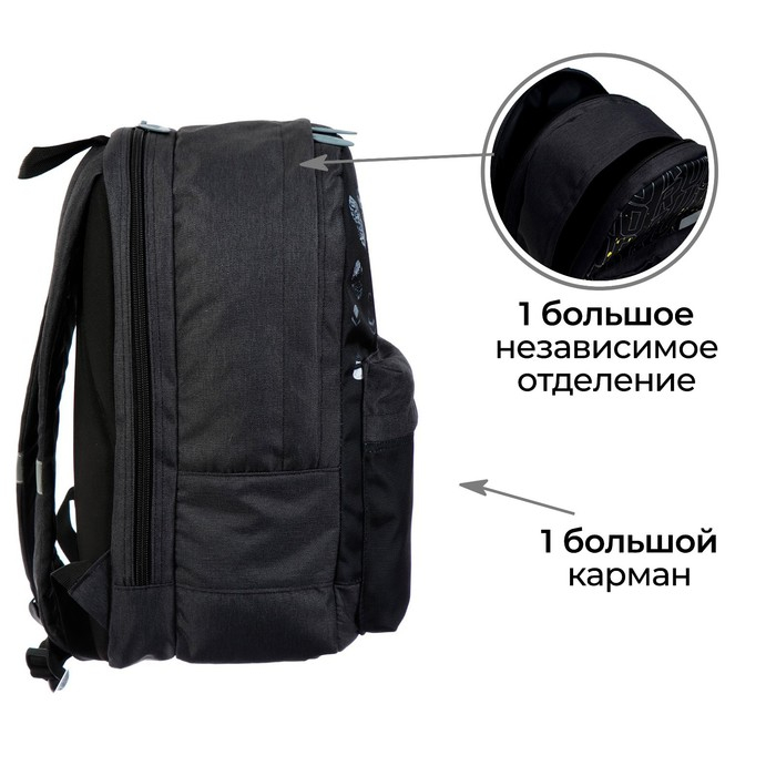 Рюкзак молодёжный, 38 х 28 х 19 см, эргономичная спинка, Calligrata Э Рюкзак молодёжный, 38 х 28 х 19 см, эргономичная спинка, Calligrata Э "Листья", чёрный