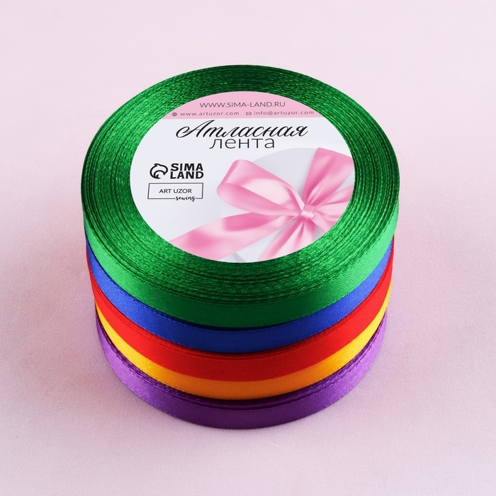 Набор атласных лент «Радуга», 5 шт, размер 1 ленты: 10 мм × 23 ± 1 м Набор атласных лент «Радуга», 5 шт, размер 1 ленты: 10 мм × 23 ± 1 м