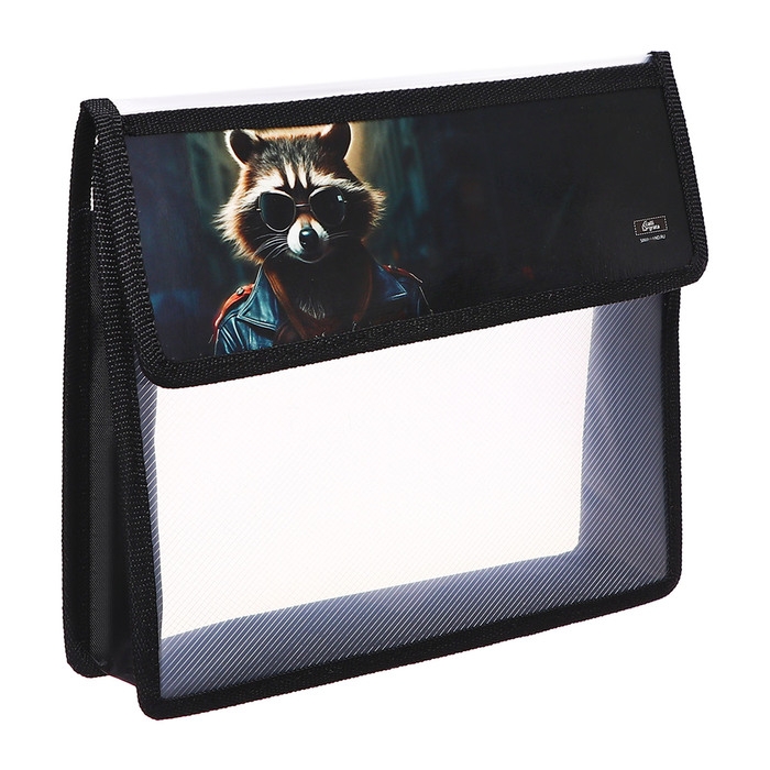 Папка для тетрадей А5 (230 х 190 х 50 мм), с клапаном на липучке, пластик/текстиль, Calligrata, Папка для тетрадей А5 (230 х 190 х 50 мм), с клапаном на липучке, пластик/текстиль, Calligrata, "Енот"