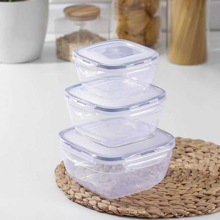 Набор ланч-боксов квадратных, 3 шт: 1, 7 л, 1 л, 0,6 л Набор ланч-боксов квадратных, 3 шт: 1, 7 л, 1 л, 0,6 л