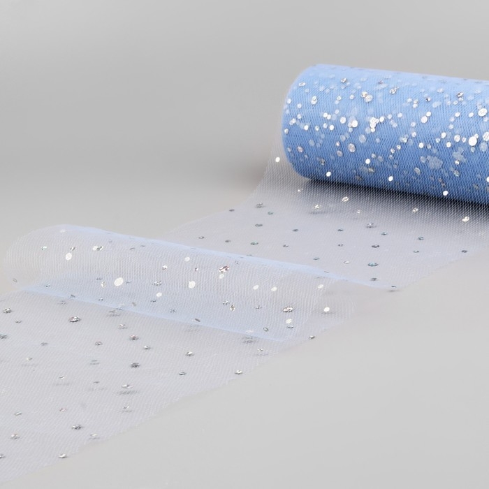 Фатин с блёстками, 15 см, 11 ± 1 г/кв.м, 23 ± 1 м, цвет голубой №21 Фатин с блёстками, 15 см, 11 ± 1 г/кв.м, 23 ± 1 м, цвет голубой №21