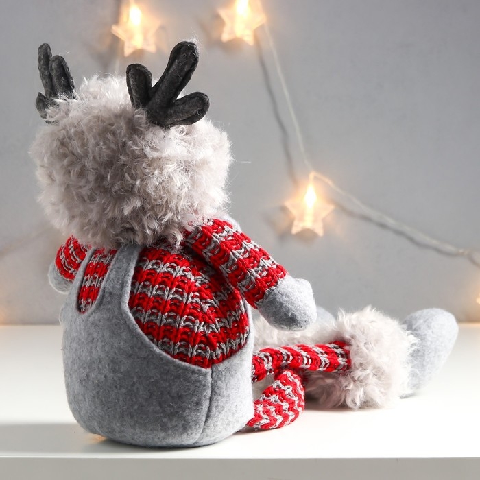 Кукла интерьерная Кукла интерьерная "Мальчишка в шапке с рожками, серо-красный" длинные ножки 54х17х11,5 см