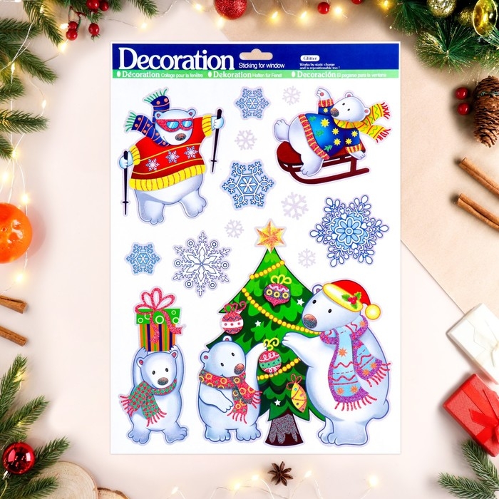Наклейки на окна Наклейки на окна "Новогодние" белые мишки, 41 х 29 см
