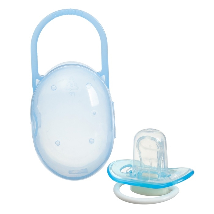Соска - пустышка силиконовая ортодонтическая, от 3 мес., с колпачком, в контейнере, цвет голубой Соска - пустышка силиконовая ортодонтическая, от 3 мес., с колпачком, в контейнере, цвет голубой