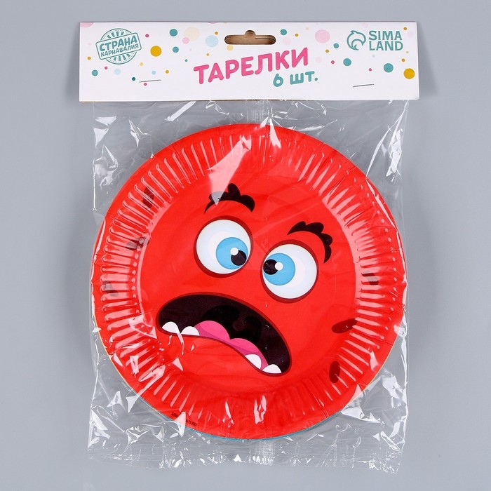 Тарелка одноразовая бумажная Тарелка одноразовая бумажная "Монстрики",микс, 18 см, набор 6 штук