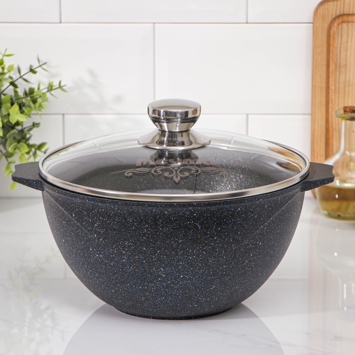 Казан «Гранит Stаr», 4 л, стеклянная крышка, литые ручки, антипригарное покрытие, тёмно-синий Казан «Гранит Stаr», 4 л, стеклянная крышка, литые ручки, антипригарное покрытие, тёмно-синий