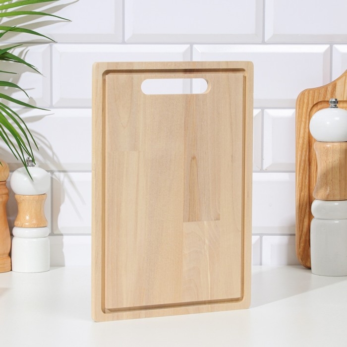 Доска разделочная деревянная  Доска разделочная деревянная "Прямоугольник" с желобом 26х18х0,8 см береза