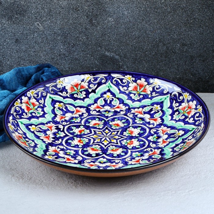 Ляган Риштанская Керамика  Ляган Риштанская Керамика "Цветы", 32 см, синий