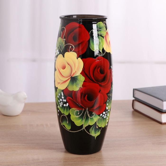 Ваза Ваза "Розы" роспись на крашеном стекле, d-7; 10х23 см