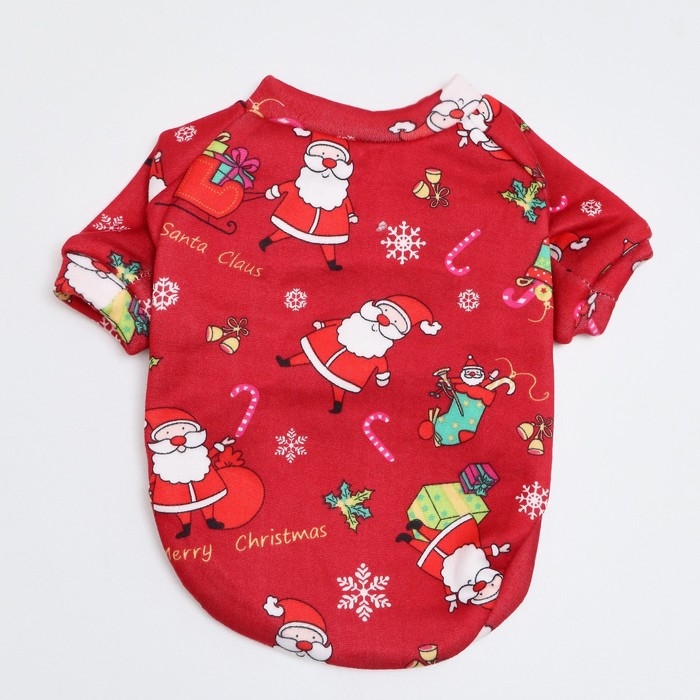 Новый год. Кофта новогодняя для животных  Новый год. Кофта новогодняя для животных "Подарки", размер M, красный (ДС 30, ОШ 26, ОГ 38 см)