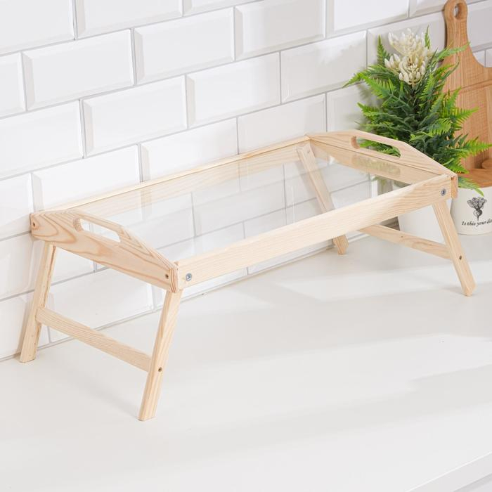 Столик для завтрака складной, 50×30см, с ручками, стекло Столик для завтрака складной, 50×30см, с ручками, стекло