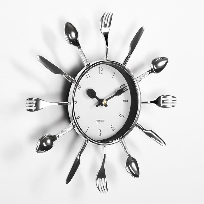Часы настенные, для кухни,  Часы настенные, для кухни, "Вилки, ложки, поварешки", бесшумные, 25 х 25 см, циферблат d-11 см 83107