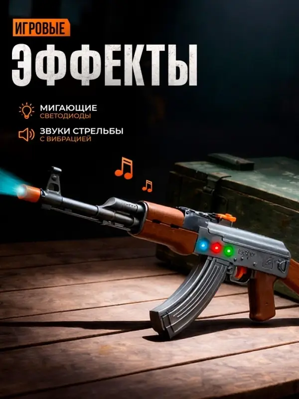 Автомат игрушечный АК-47, световые и звуковые эффекты, музыкальный
