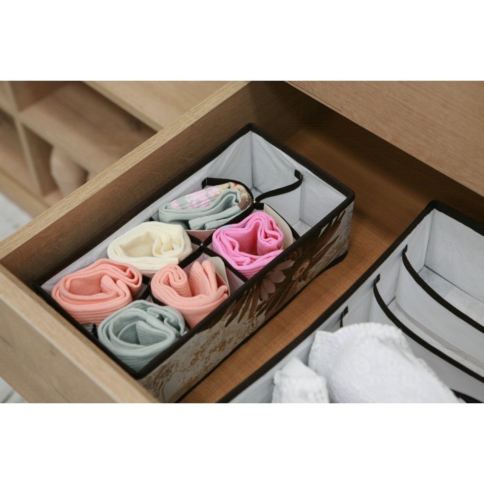 Органайзер для хранения белья Доляна «Астра», 8 ячеек, 28×14×10 см, цвет коричневый Органайзер для хранения белья Доляна «Астра», 8 ячеек, 28×14×10 см, цвет коричневый